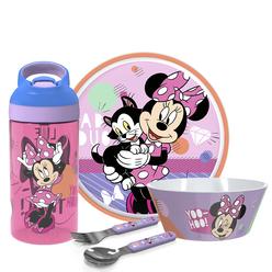 Zak! Designs Zak Designs Disney Minnie Mouse Dinnerware 5 Piece Set Includes Plate, Bowl, Water Bottle, and Utensil Tableware, Non-BPA, Made 