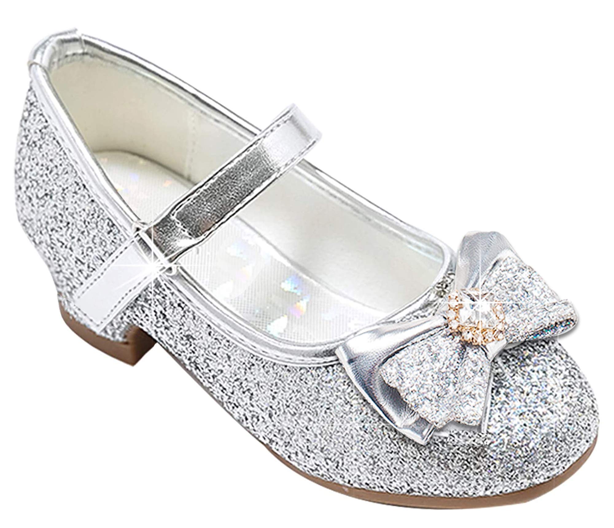 Furdeour Toddler girl Princess Shoes for girls Size 8 Wedding Flower girl Party Shoes Medium High Heels glitter Little Kids Silv