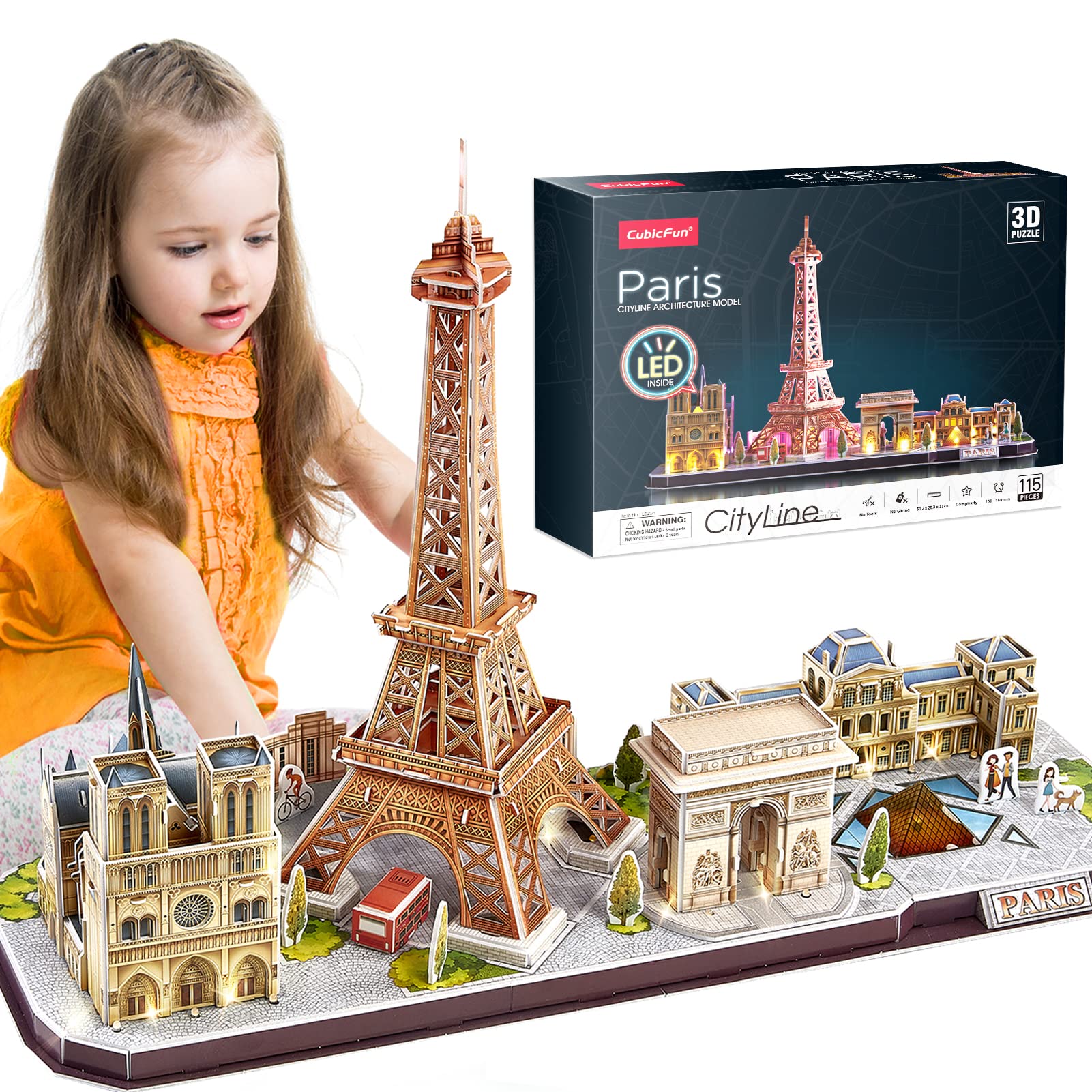 cubicFun 3D Puzzles for Kids Ages 8-10 LED Paris cityline, Arts and crafts for Kids Ages 8-12 STEM Projects for Kids Ages 8-12 g