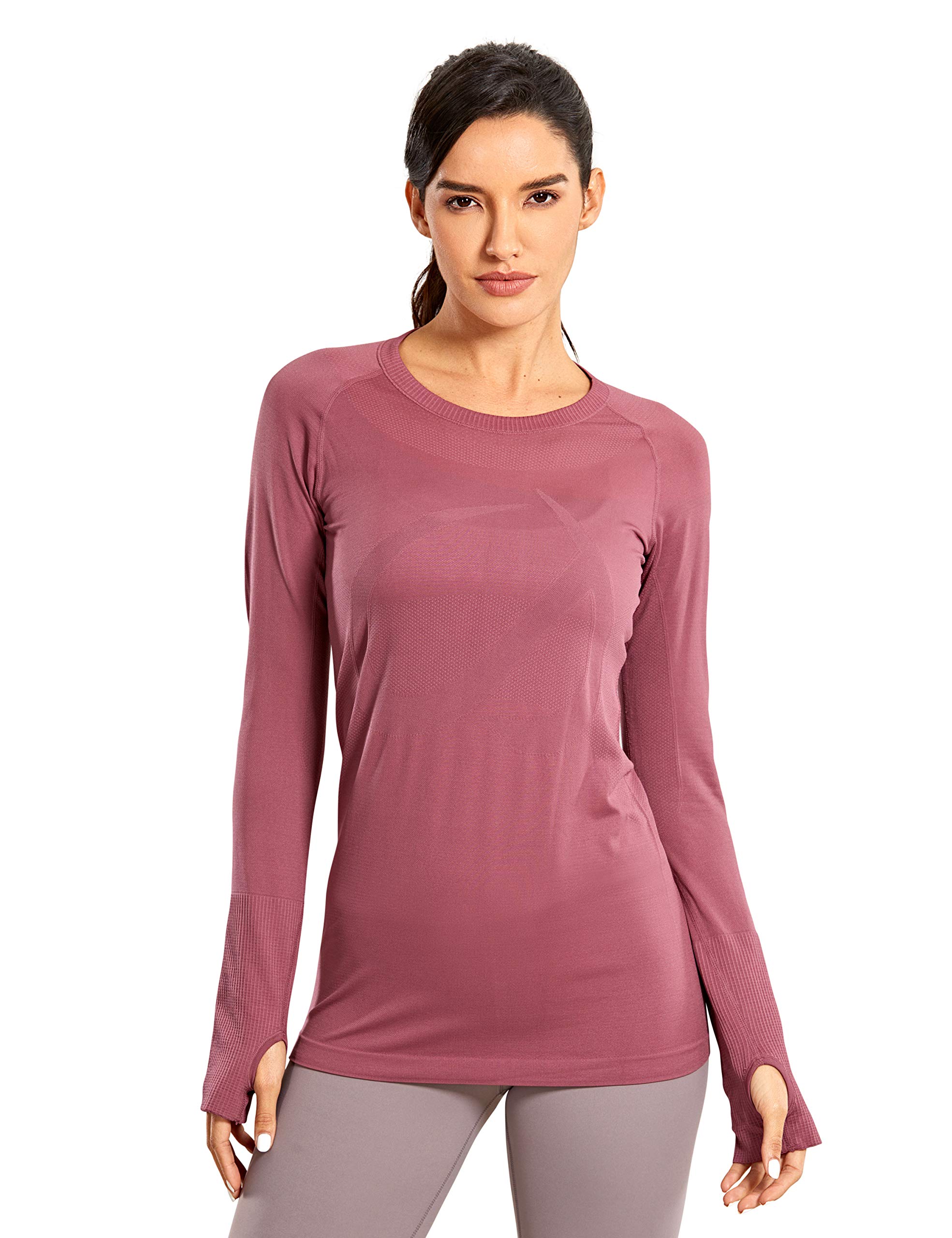 CRZ YOGA 1 cRZ YOgA Womens Seamless Athletic Long Sleeves Sports Running  Shirt Breathable gym Workout Top Misty Merlot-Slim Fit Small