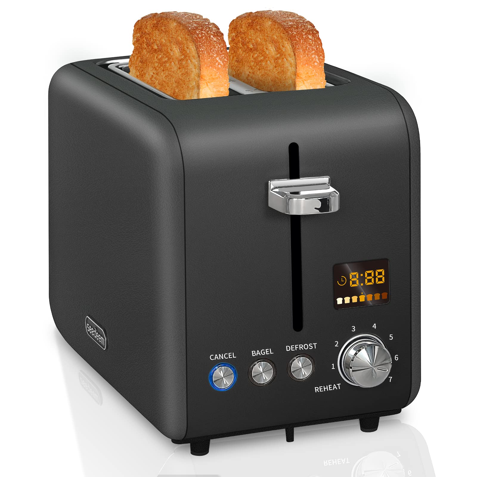 SEEDEEM Toaster 2 Slice, Stainless Steel Bread Toaster with colorful LcD Display, 7 Bread Shade Settings, 14 Wide Slots Toaster 