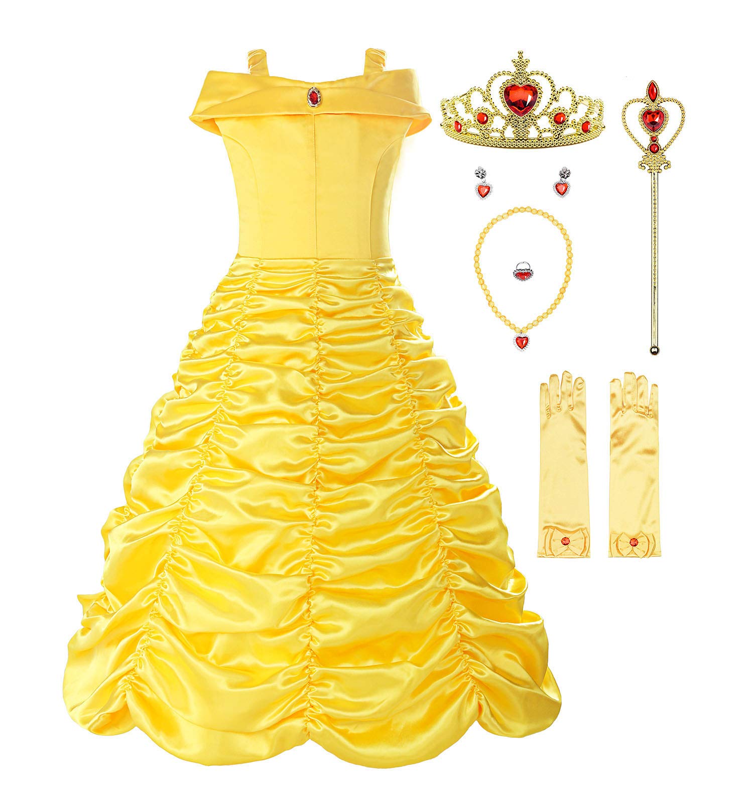 ReliBeauty Little Girls Layered Princess Dress Costume with Accessories, Yellow, 4T-4