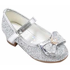 Furdeour Silver Mary Jane glitter Shoes girls Size 2 High Heel Party Little Kid Dress Shoes High Heels 10Yr Teen Flower Little K