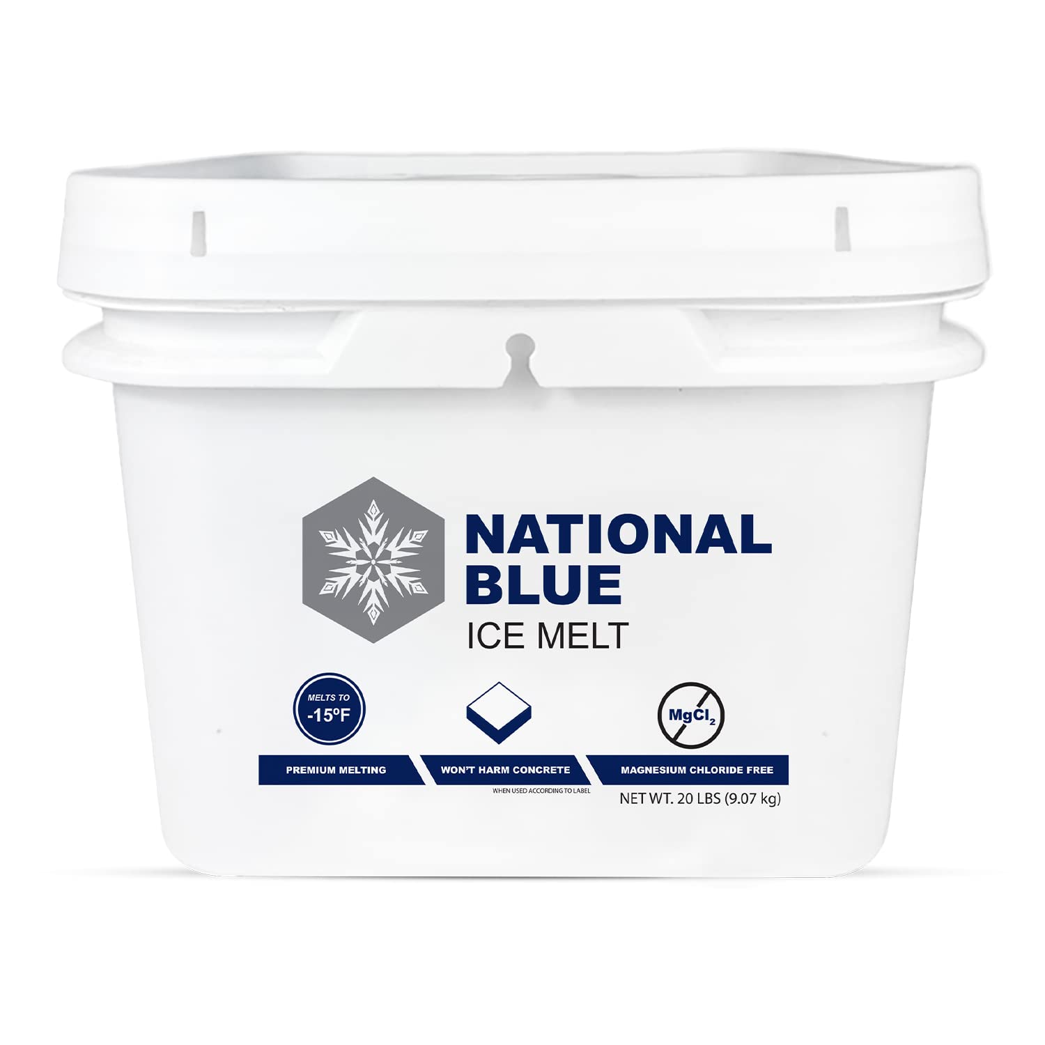 National Blue Ice Melt 20lb Bucket - Fast Acting Ice Melter - Pet, Plant and concrete Friendly, Environmentally Safe - Free of M