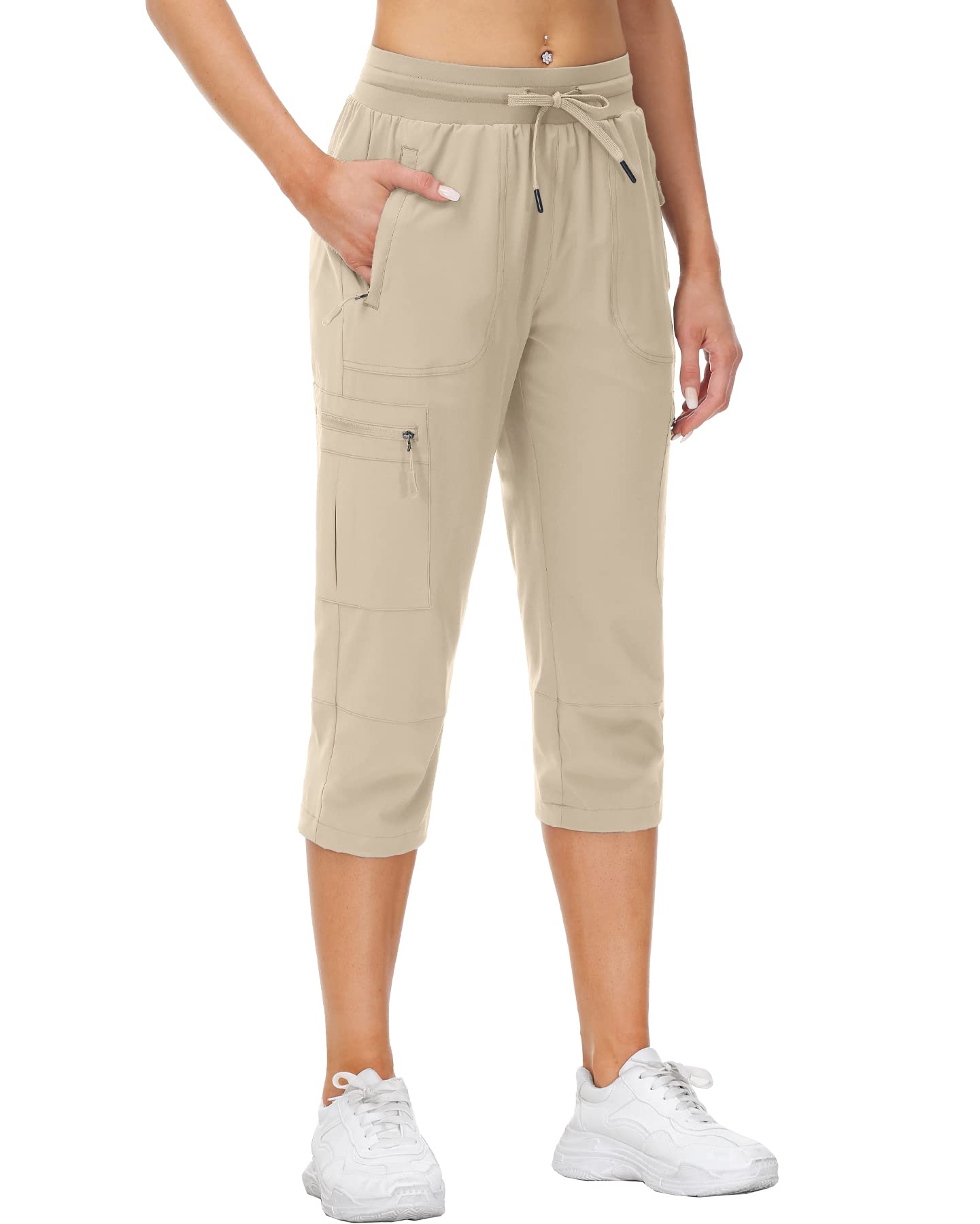 VILIGO Capri Pants for Women Plus Size Elastic Wasit Quick Dry Casual Capri Pants Khaki 3XL
