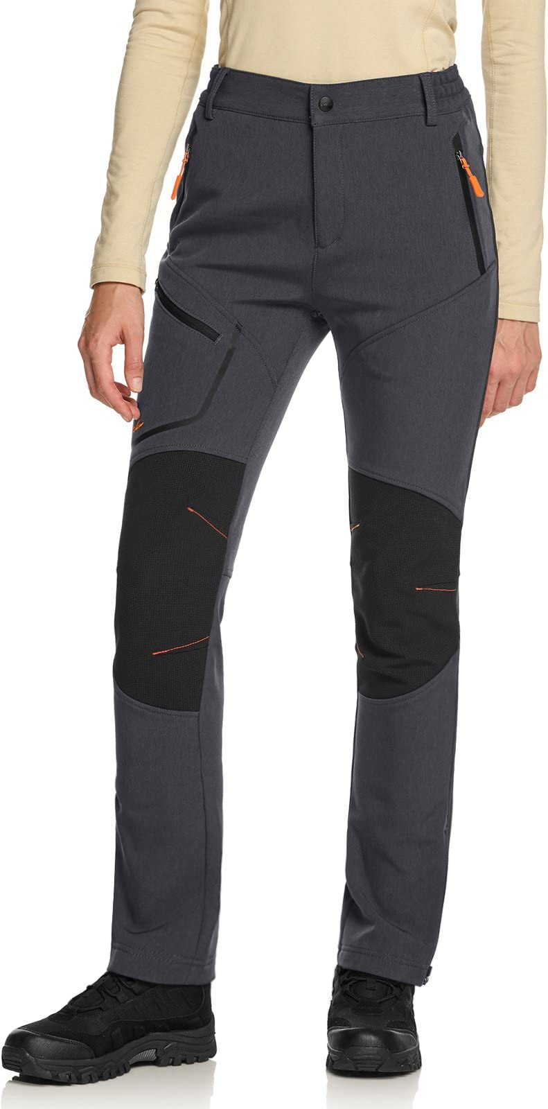 TSLA Womens Softshell Winter Snow Ski Pants, Fleece Lined Waterproof Hiking  Pants, Insulated Work Outdoor Pants, 2-Layer Reinfor