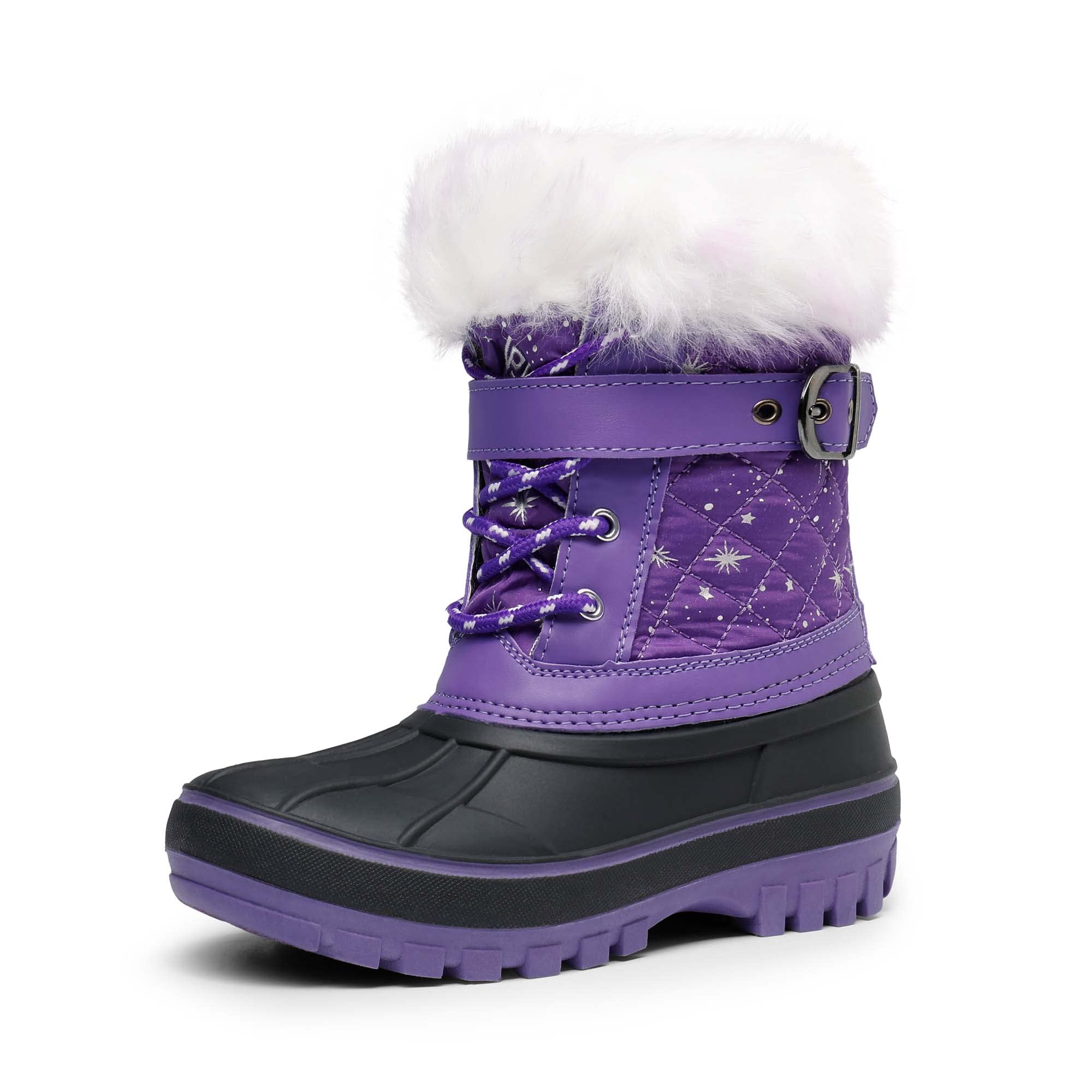 DREAM PAIRS Boys Faux Fur-Lined Insulated Waterproof Winter Snow Boots Kriver-3 Purple 1 Little Kid