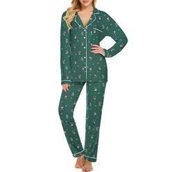 Ekouaer Womens christmas Lounge Set Soft Modal cotton Pajama Sets Button Down Sleepwear Pj Lounge Wear (green with Elk,XS)