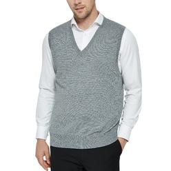 Kallspin Mens cashmere Wool Blended Vest Sweater Relaxed Fit V Neck Sleeveless Knitted Vest Pullover (Light grey, 3X-Large)