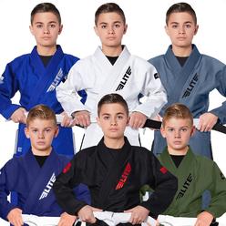 Elite Sports Kids BJJ gI, Youth IBJJF childrenAs Brazilian Jiujitsu gi kimono WPreshrunk Fabric & Free Belt (Premium Black, c000