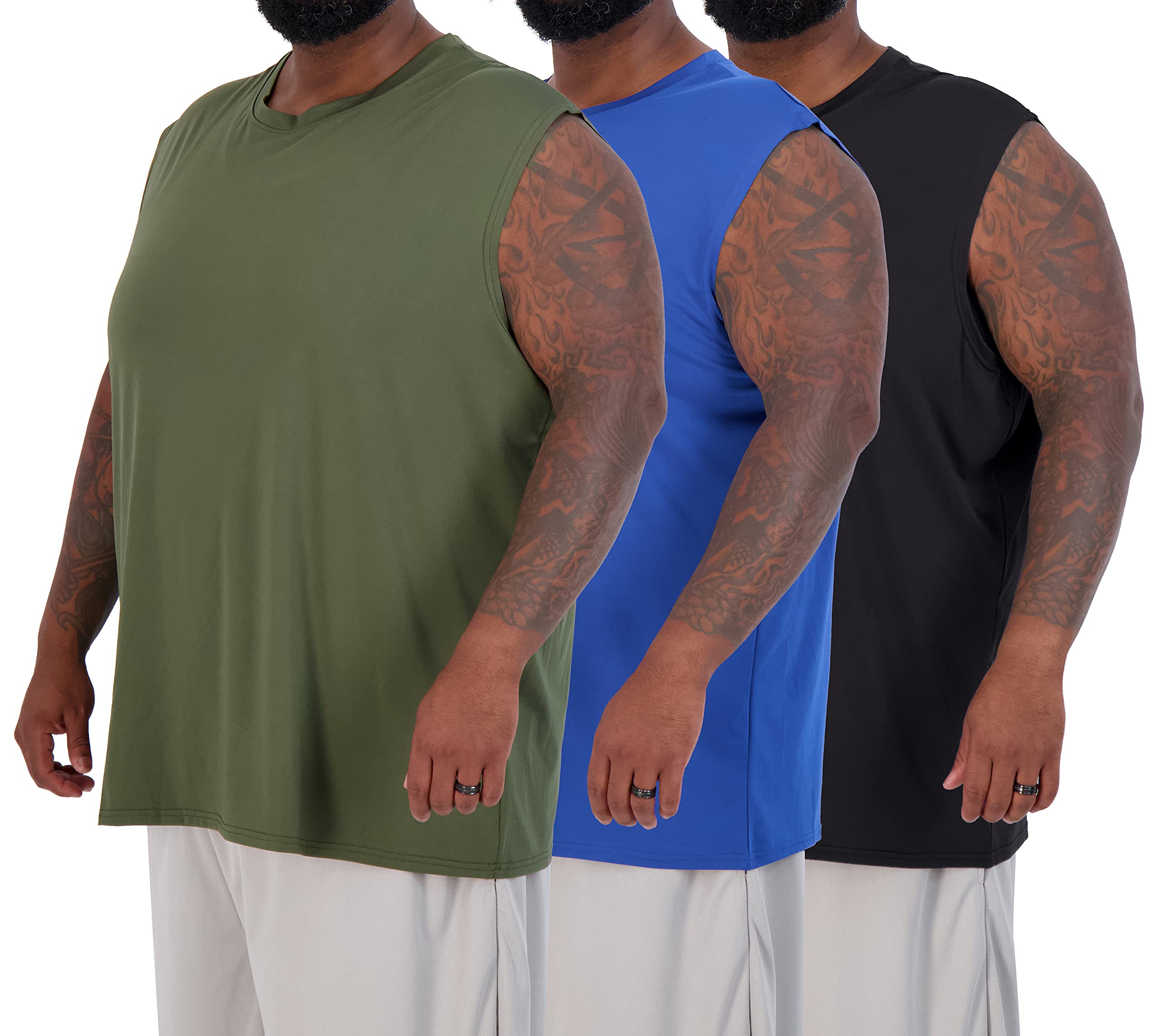 Real Essentials 3 Pack: Mens Big and Tall Active Quick Dry Fit Tank Top Wicking Active Athletic gym Top Plus Size clothes Lounge Sleep Running E