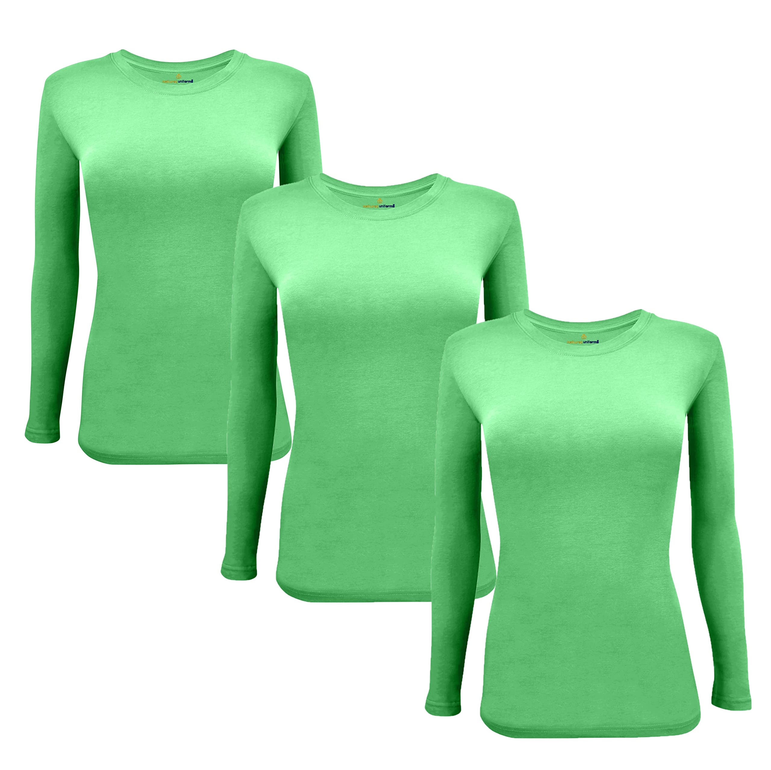 Natural Uniforms Womens Under Scrub Tee crew Neck Long Sleeve T-Shirt-3-Pack (4X-Large, 3 Pack-Light green)