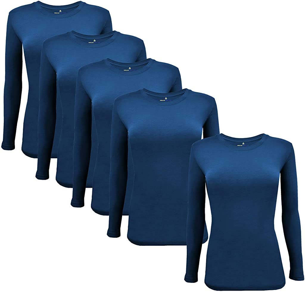 Natural Uniforms Womens Under Scrub Tee crew Neck Long Sleeve T-Shirt-5-Pack (5X-Large, 5 Pack True Navy Blue)