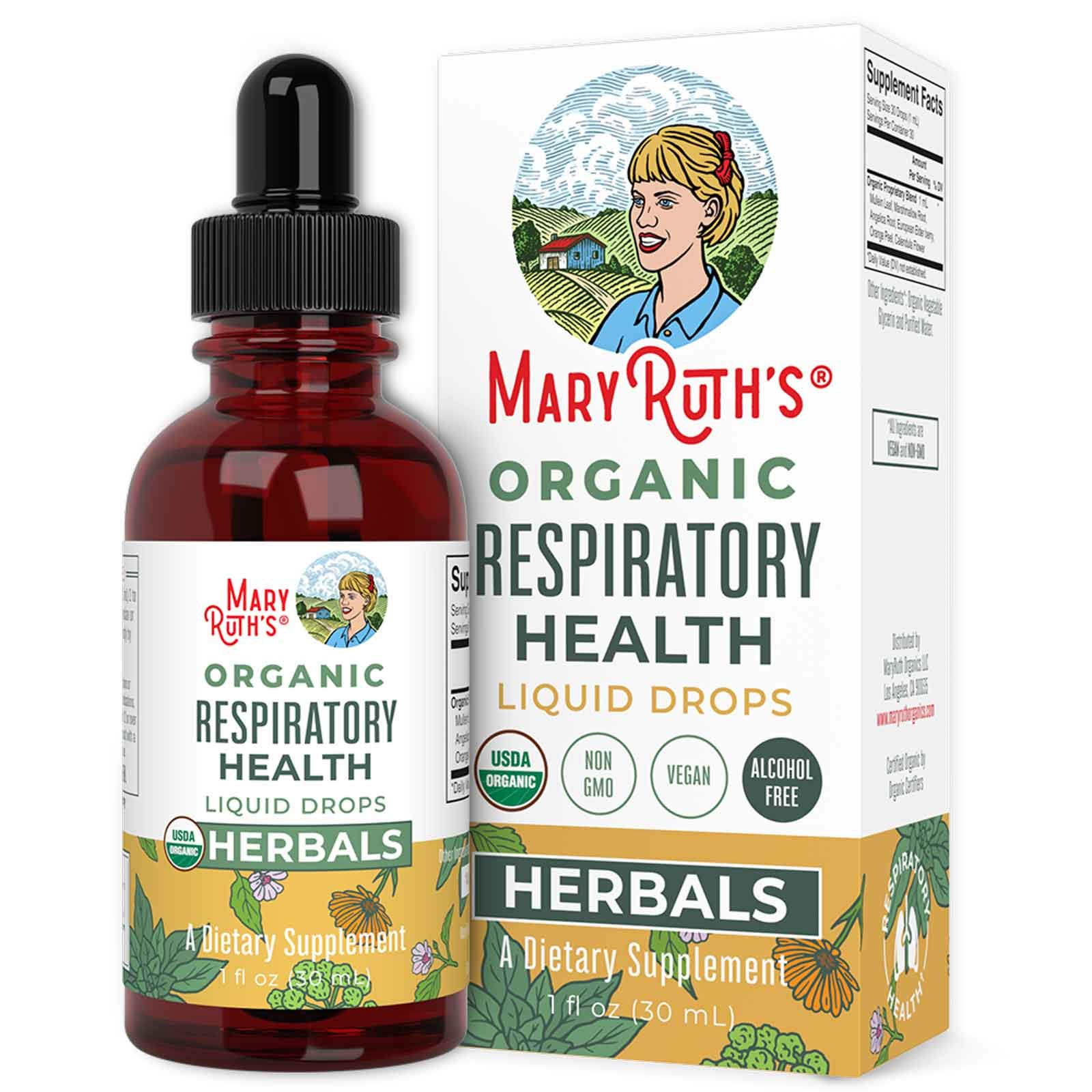 MaryRuth Organics USDA Organic Respiratory Health Liquid Drops with Mullein Leaf, Marshmallow Root  Elderberry  Sinus Relief and Lung cleanse Toni