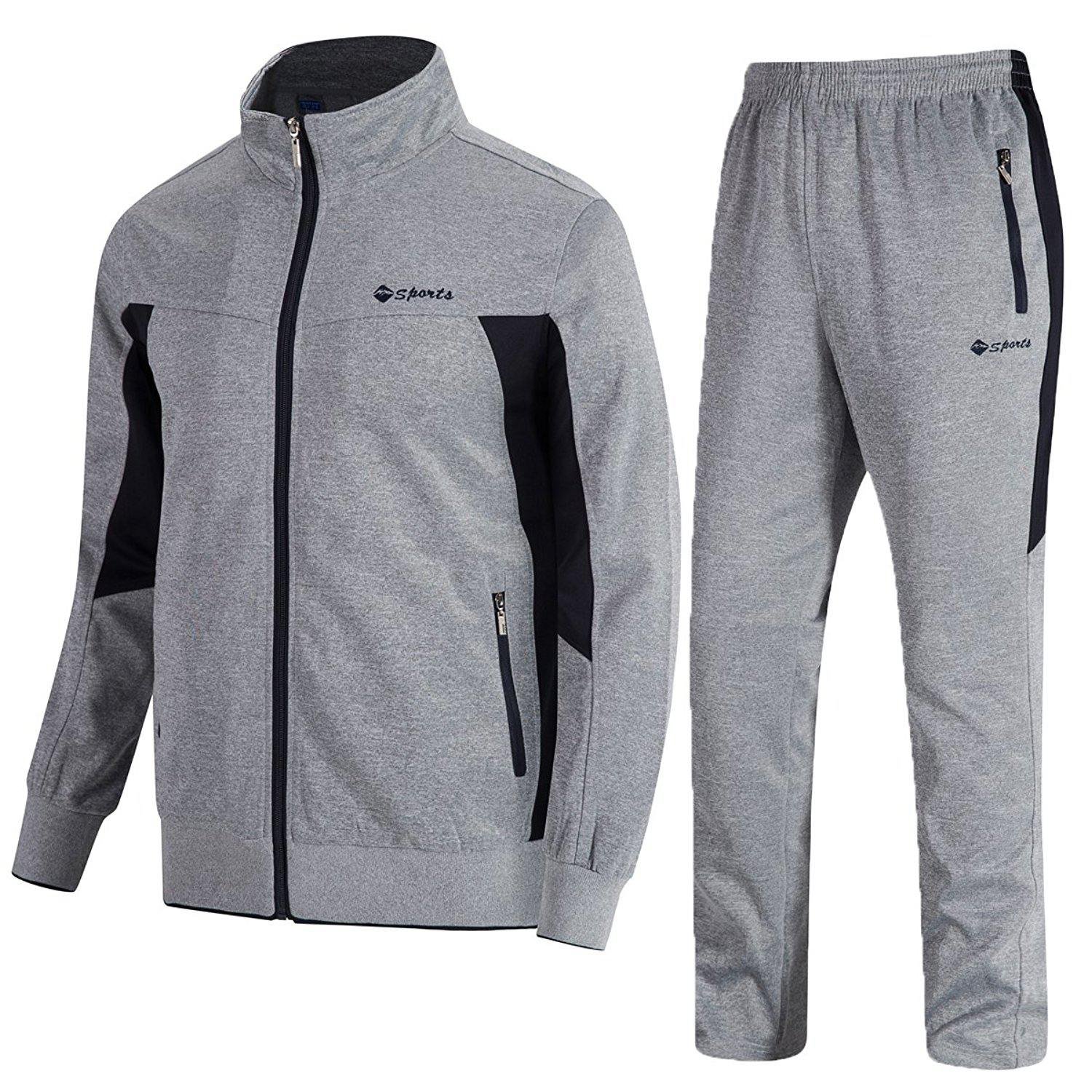 TBMPOY Mens 2 Piece Jacket  Pants Woven Warm Jogging gym Activewear grey M