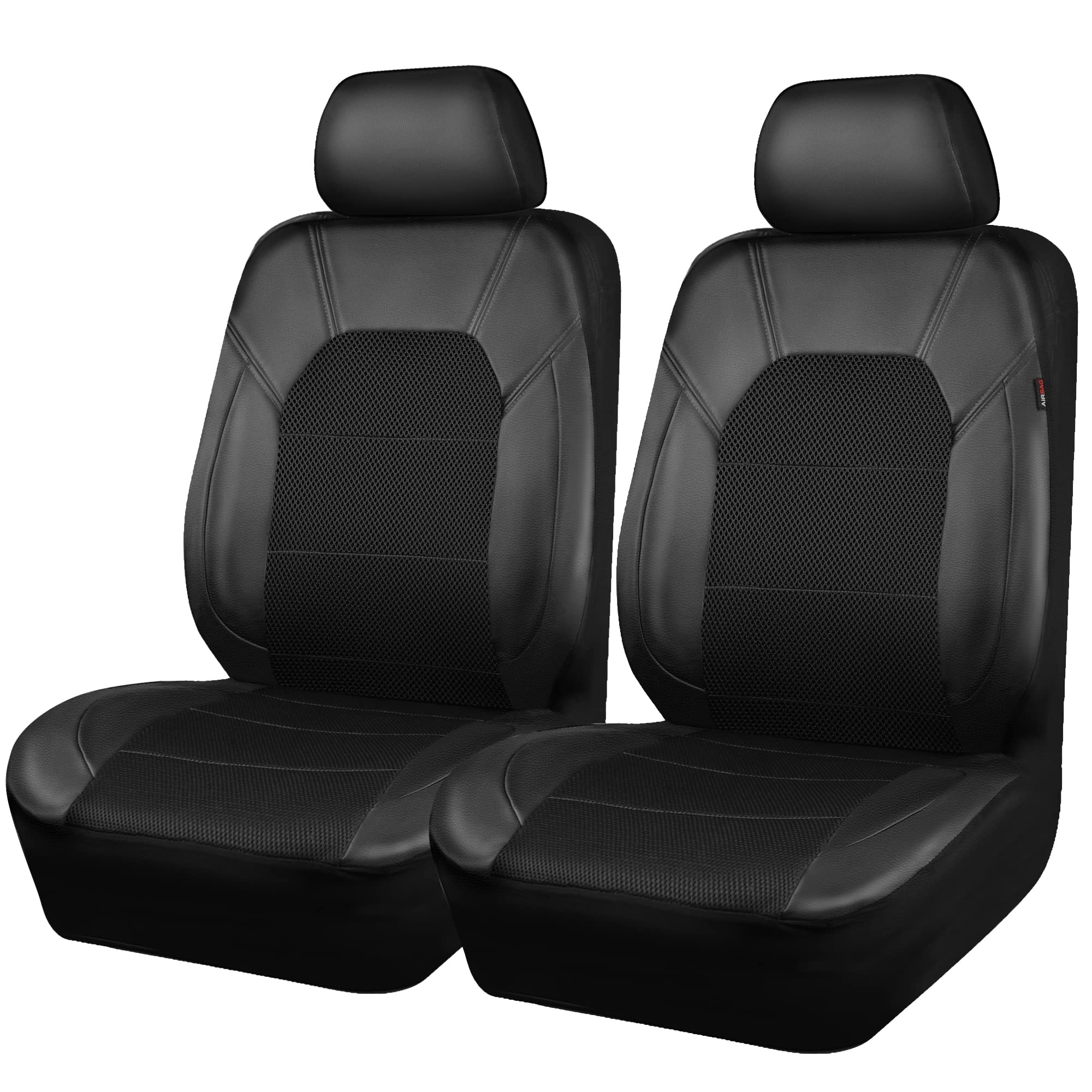 cAR PASS Universal Leather Two Front Seat covers,Sport seat covers fits Most cars, SUVs, Trucks, and Vans Airbag compatible (Bla