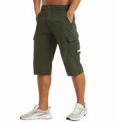MAGCOMSEN Summer Shorts for Men Big and Tall Below Knee Cropped Pants Hiking Pants Mens Tactical Outdoor Fishing Shorts Green
