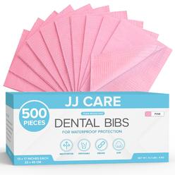 JJ cARE Disposable Dental Bibs 500 count, 13x18 Pink Dental Bibs, 3-Ply Waterproof Tattoo Bibs for Tattoo Table, Salon Tray, Den