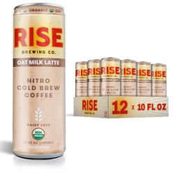 RISE Brewing Co. Oat Milk Nitro Cold Brew Latte, No Sugar Added & No Dairy, Organic & Non-GMO, Low Acidity & Vegan, 10 fl. Oz. C