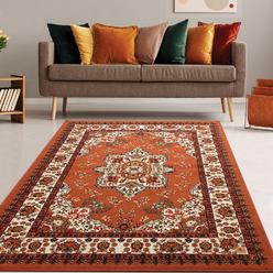 Antep Rugs Alfombras Oriental Traditional 3x5 Non-Skid (Non-Slip) Low Profile Pile Rubber Backing Indoor Area Rugs (Rust Brown, 