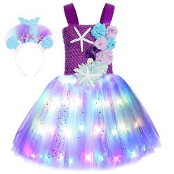 SKcAIHT Mermaid costume for girls colored LED Light Up Little Mermaid Princess Tutu Dress for Halloween Birthday Party gifts (3-