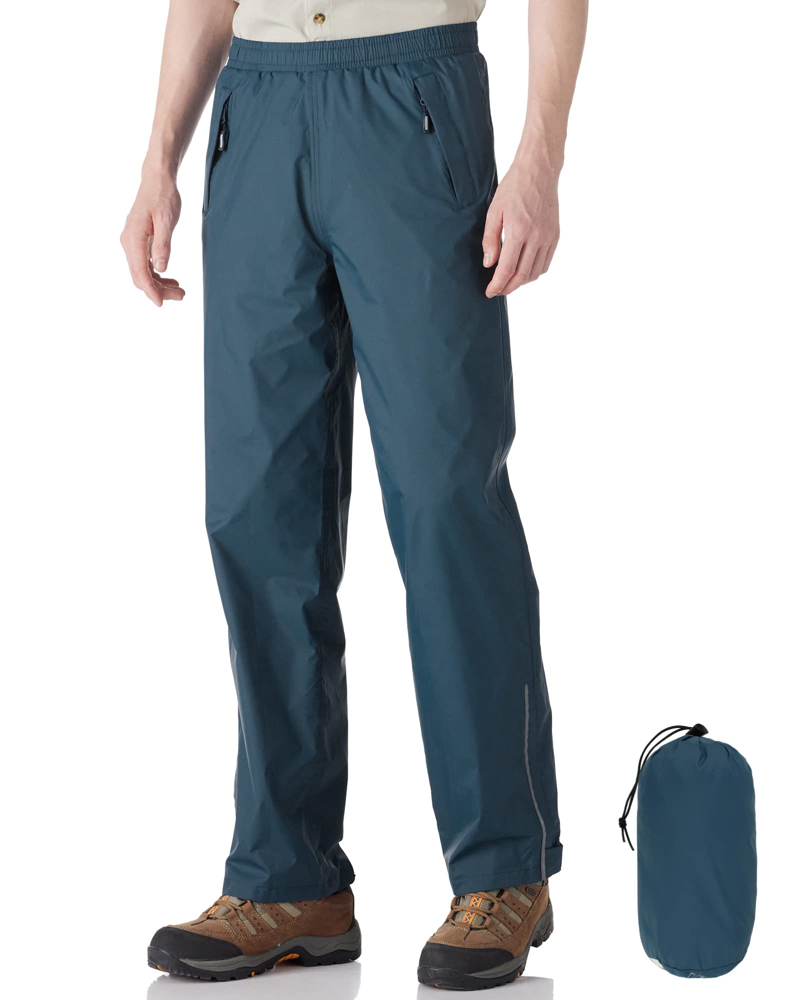Outdoor Ventures Men's Rain Pants Waterproof Rain Overall Pants Windproof Packable Rain Outdoor Pants for Hiking Fishig Golf Blu