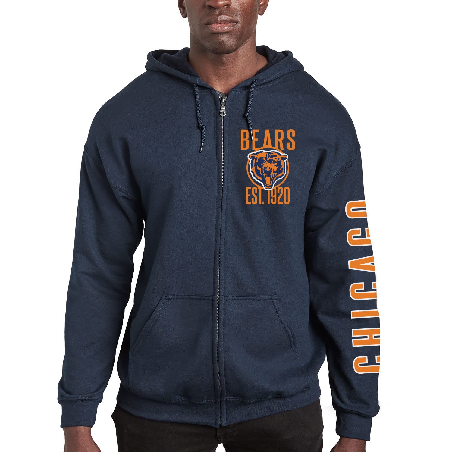 Junk Food clothing x NFL - chicago Bears - MVP Zip Hoodie - Adult Unisex Full Zip Hooded Fleece Sweatshirt - Size Medium