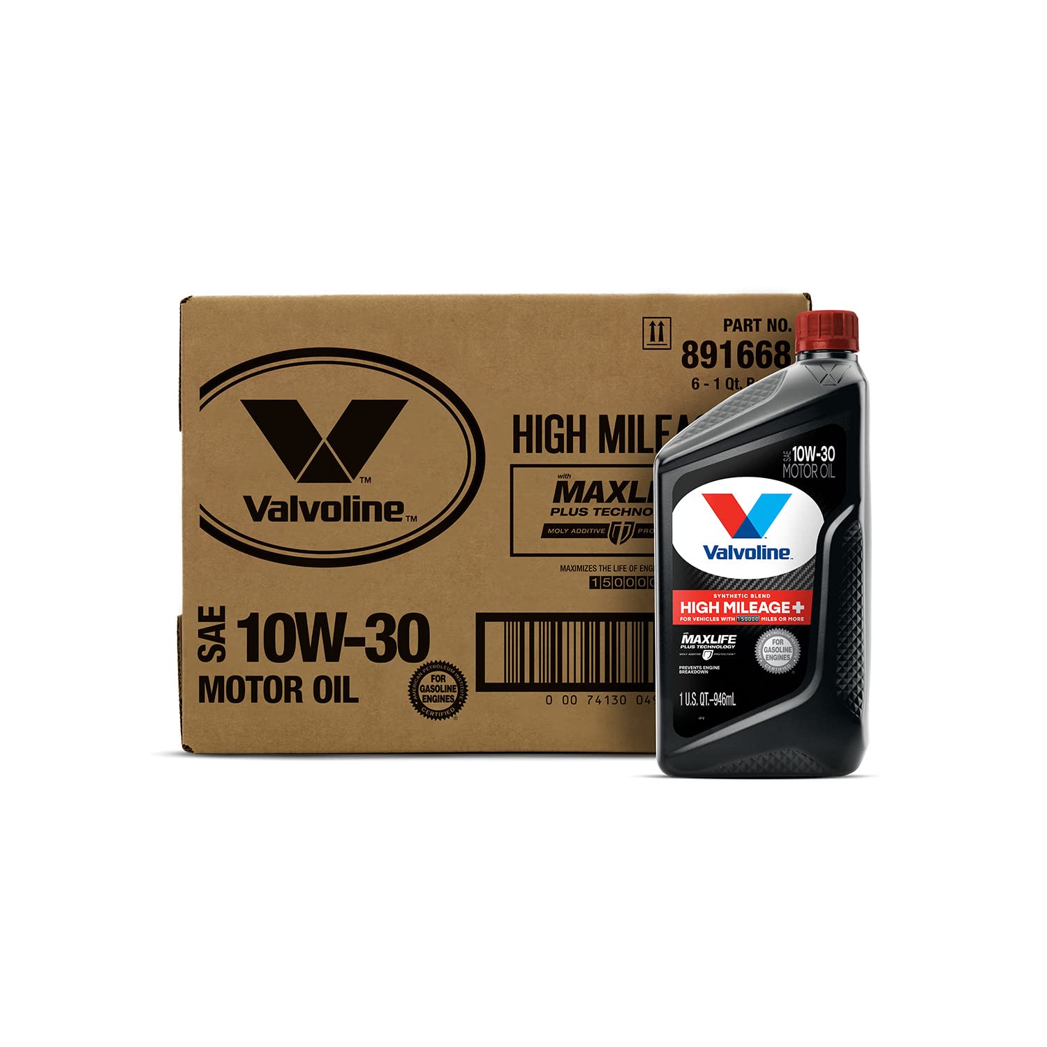 Valvoline High Mileage 150K with Maxlife Plus Technology Motor Oil SAE 10W-30 1 QT, case of 6