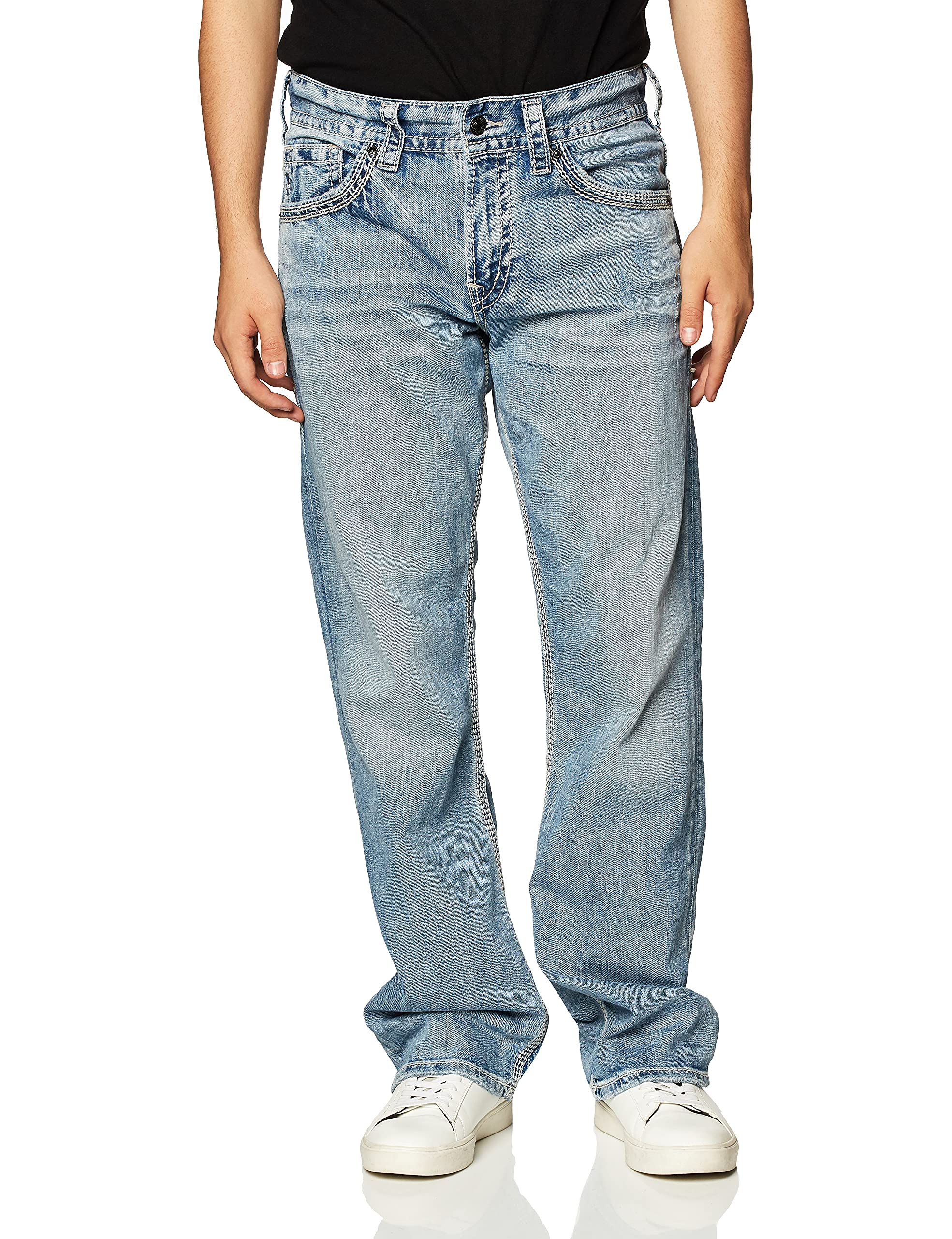 Silver Jeans co Mens gordie Loose Fit Straight Leg Jeans, Light Indigo, 33W x 30L