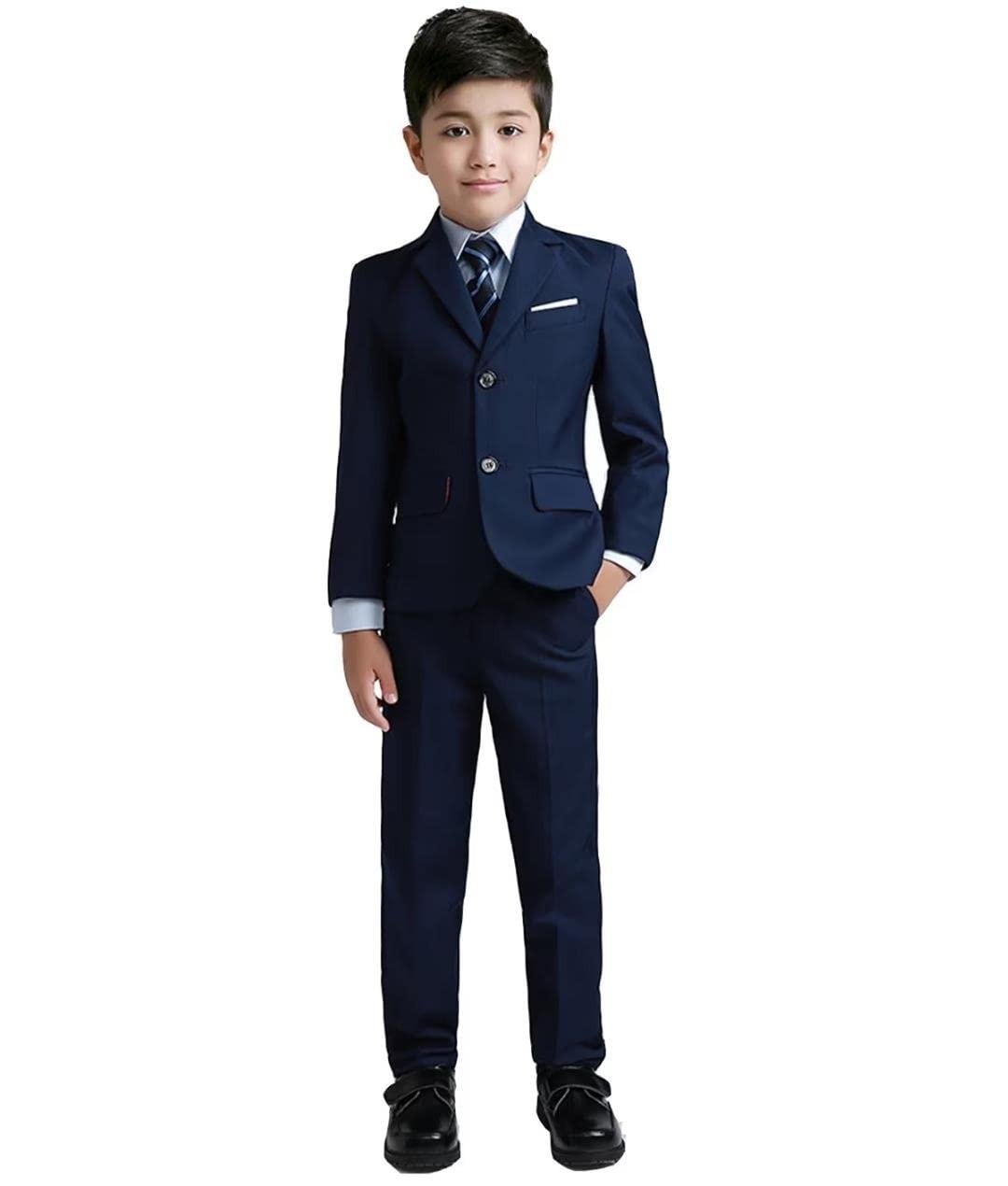 YuanLu Boys colorful Formal Suits 5 Piece Slim Fit Dresswear Suit Set (Navy Blue, 14)