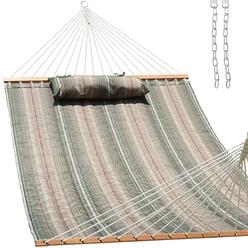 Lazy daze Hammocks Lazy Daze 12 FT Quilted Fabric Double Hammock with Spreader Bars and Detachable Pillow, 2 Person Hammock for Outdoor Patio Backy