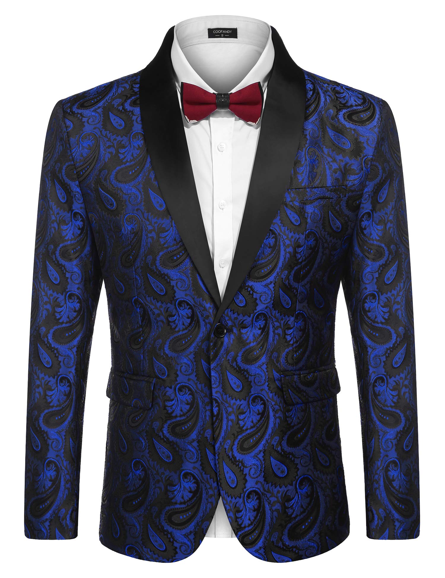 cOOFANDY Mens Floral Tuxedo Jacket Paisley Shawl Lapel Suit Blazer Jacket for Dinner,Prom,Wedding Blue