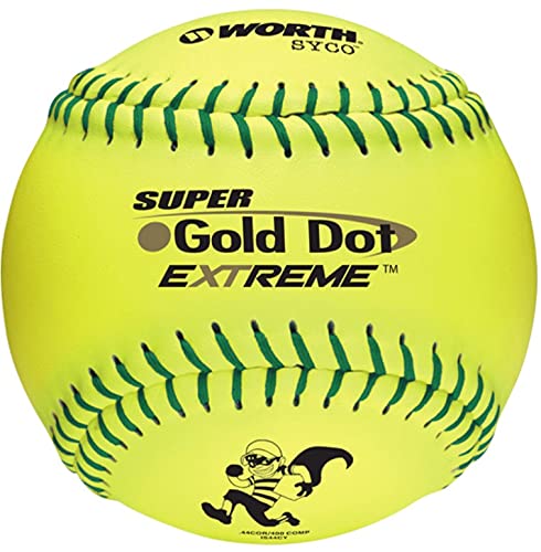 Worth Slowpitch Softball Balls 12, Super gold Dot, ISA, 44400
