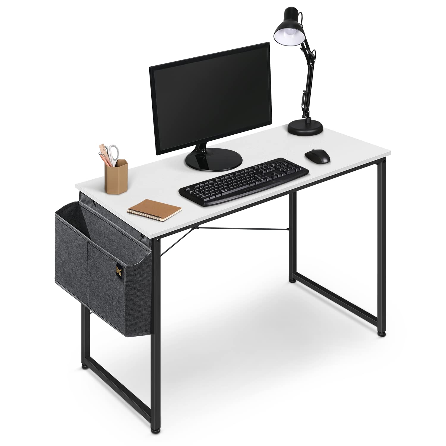 MoNiBloom computer Desk 40 Inches with A Storage Bag, Student Laptop Writing Desks for Samll Space Home Office, White
