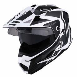 1Storm Dual Sport Motorcycle Motocross Off Road Full Face Helmet Dual Visor Storm Force Black, Size L