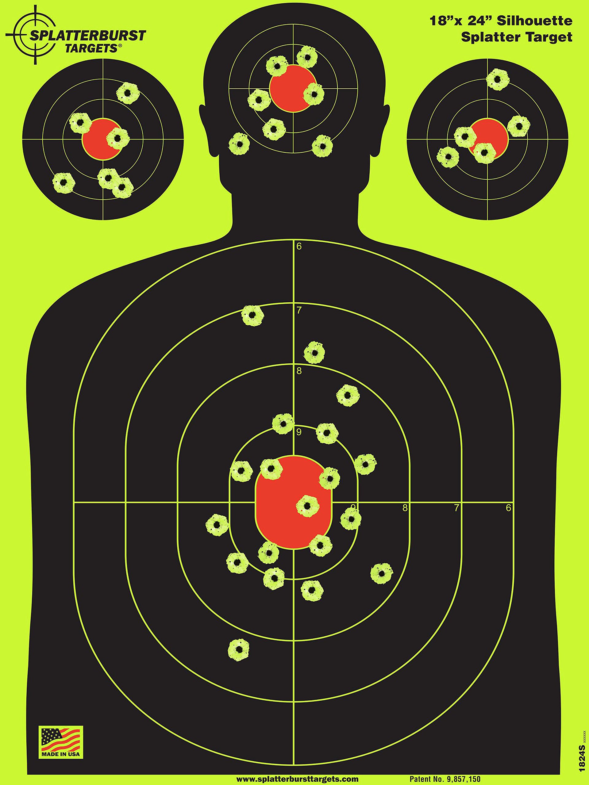 Splatterburst Targets - 18 x 24 inch - Silhouette Shooting Target - Shots Burst Bright Fluorescent Yellow Upon Impact - gun - Ri
