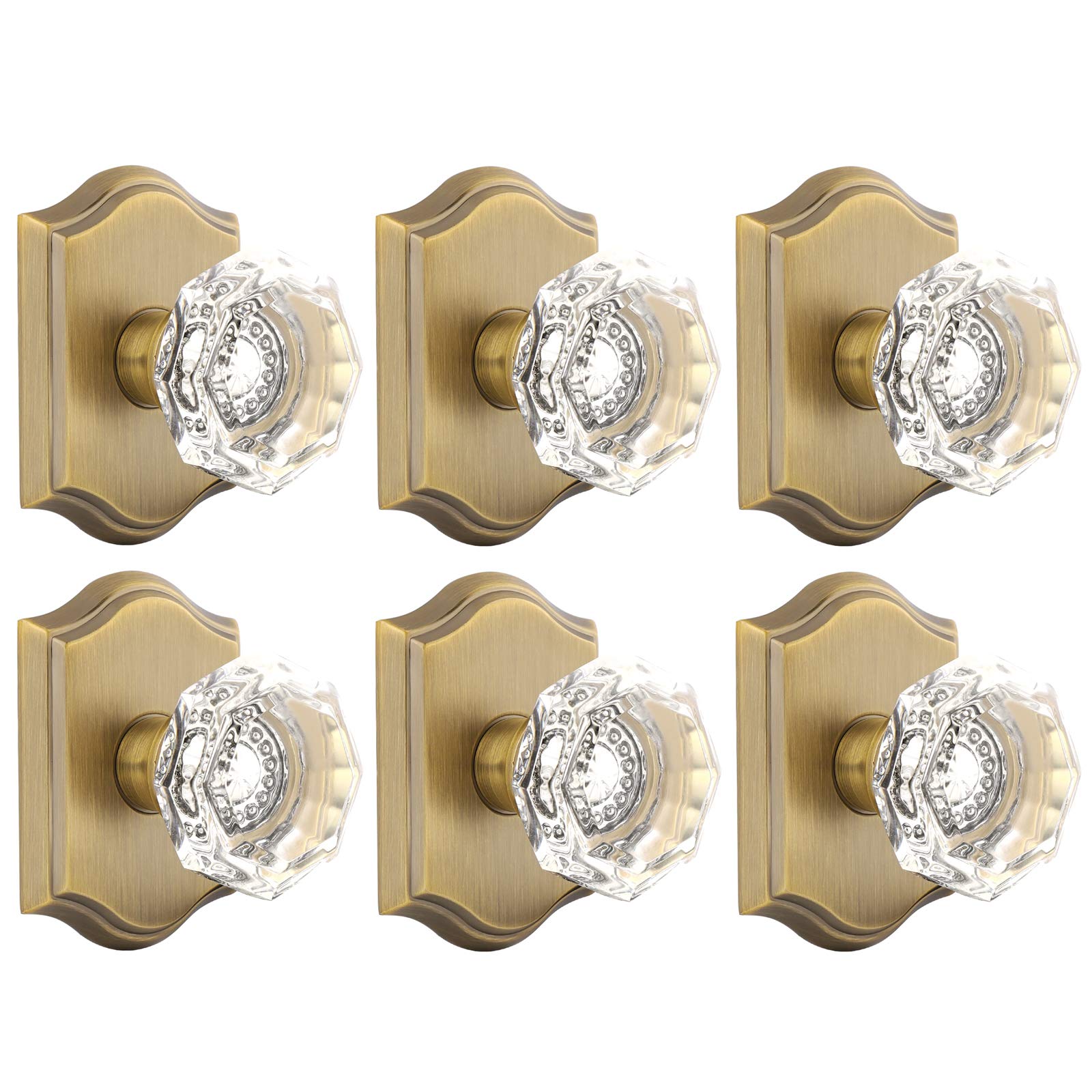 Gobrico Half Dummy Door Knobs in Antique Brass,Octagon Crystal Glass