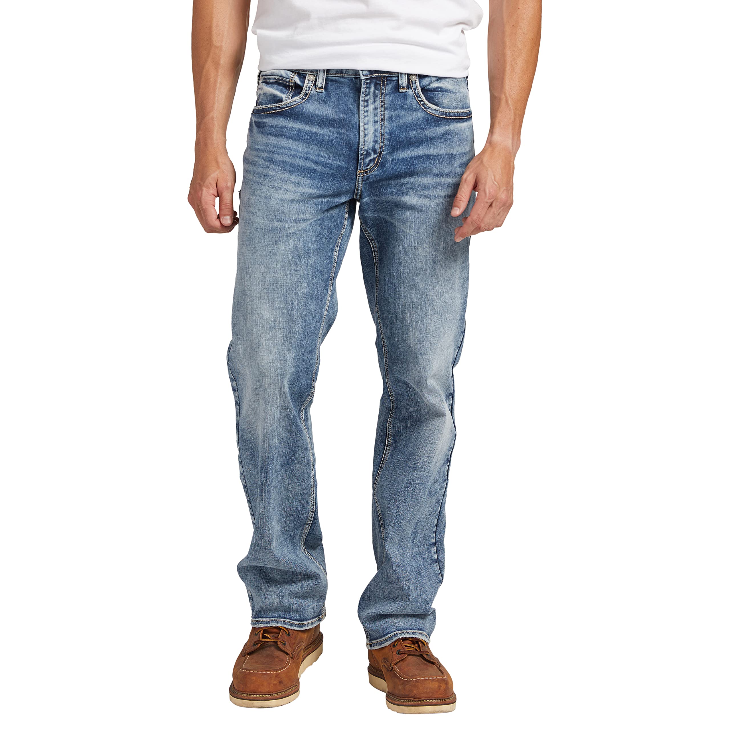 Silver Jeans co Mens Zac Relaxed Fit Straight Leg Jeans, Med wash SDK241, 34W x 34L