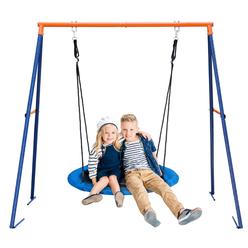 SUPER DEAL Outdoor Swing Set for Backyard 40 inch Saucer Swing with Frame Combo, Saucer Tree Swing and Heavy Duty Steel A Frame 