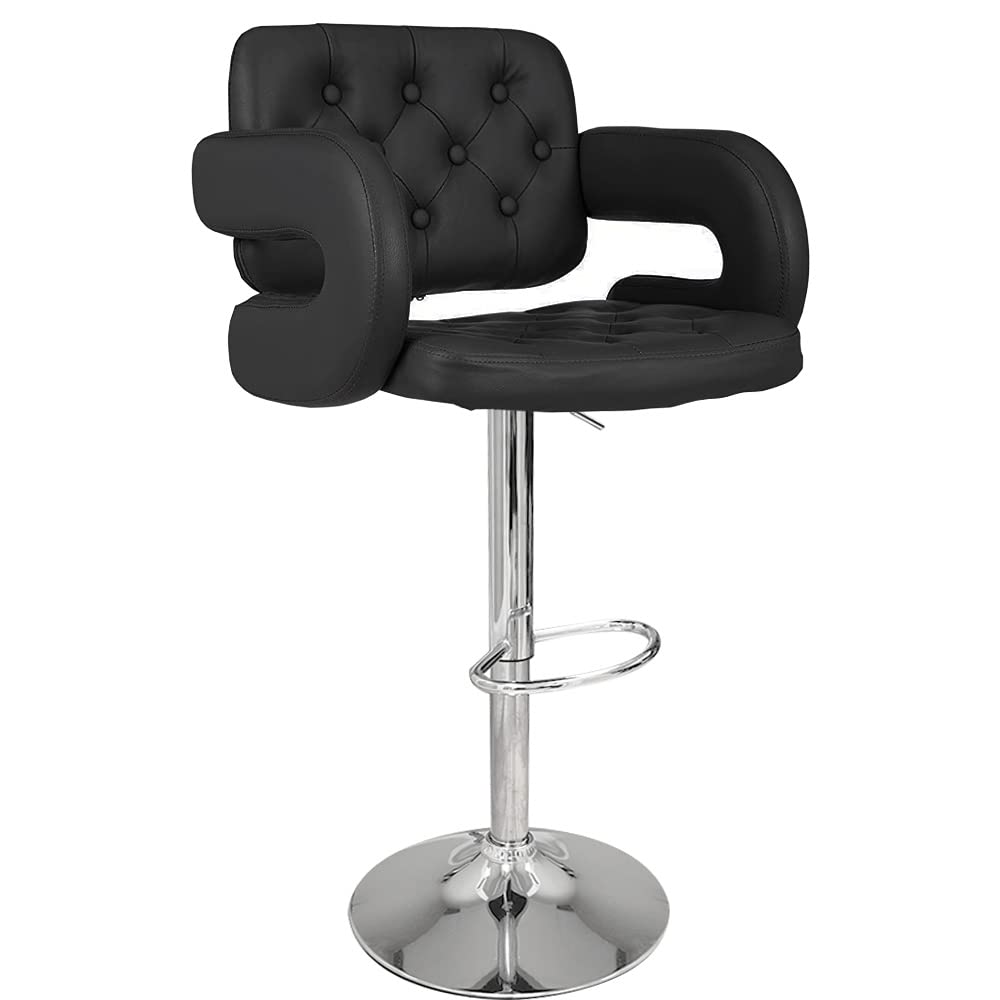 Angel canada Tufted Modern Black Swivel Bar Stool with Armrests, Height Adjustable Hydraulic PU Leather, for Pub chair Kitchen I