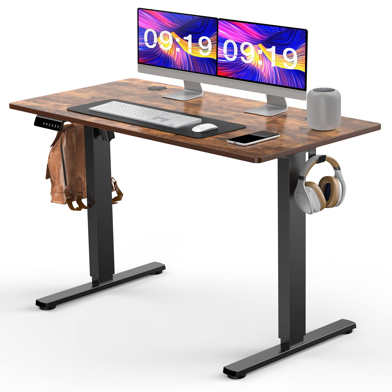 SMUg Standing Desk 40 x 24 Inches Electric Height Adjustable Home Office computer Table with Memory controllerHeadphone Hook, 40