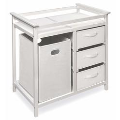 Badger Basket Modern Baby changing Table with Laundry Hamper, 3 Storage Baskets,  Pad, Fresh WhiteWhite