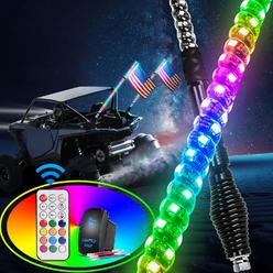 Nilight - TL-27 2PcS 4FT Spiral RgB Led Whip Light with Spring Base chasing Light RF Remote control Lighted Antenna Whips for ca