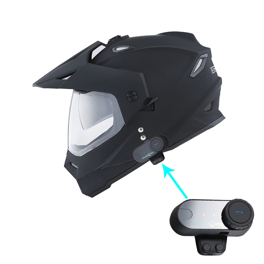 1Storm Dual Sport Motorcycle Motocross Off Road Full Face Helmet Dual Visor Matt Black  Motorcycle Bluetooth Headset
