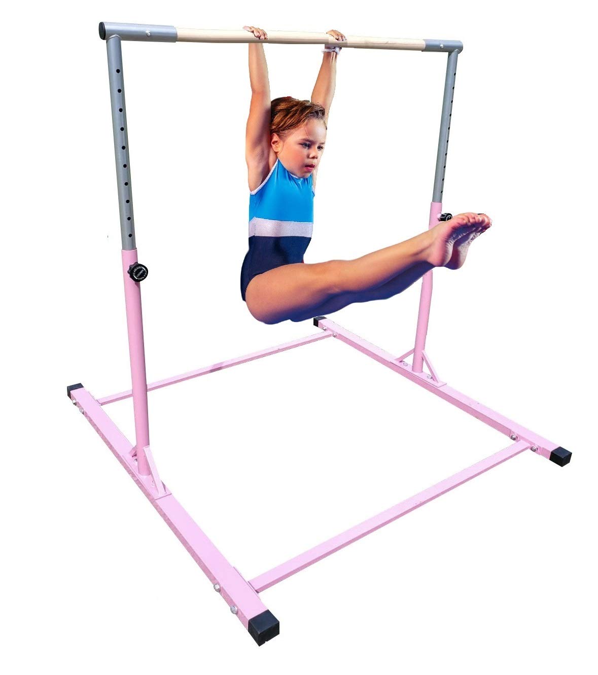 JungleKids Kids Kip Bar Jungle gym Professional Horizontal gymnastics Asymmetric Bar Height Adjustable Expandable 3 to 5 FT Pink