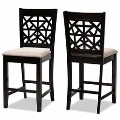 BOWERY HILL Sand Upholstered Espresso Finished Wood 2-Piece Pub chairs