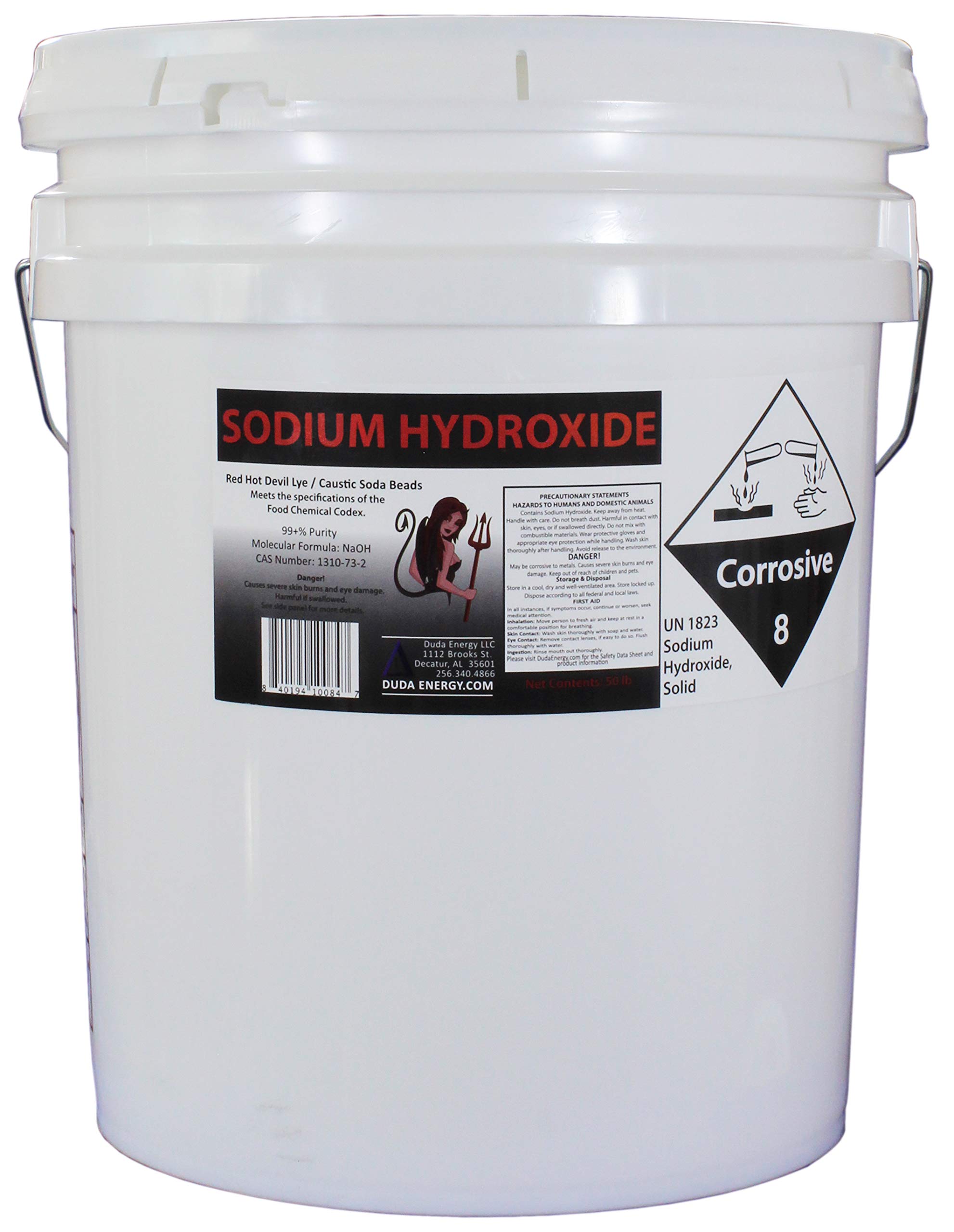 Duda Energy 50 lb Red Hot Devil Lye Sodium Hydroxide, Import Material, High Grade Caustic Soda Beads