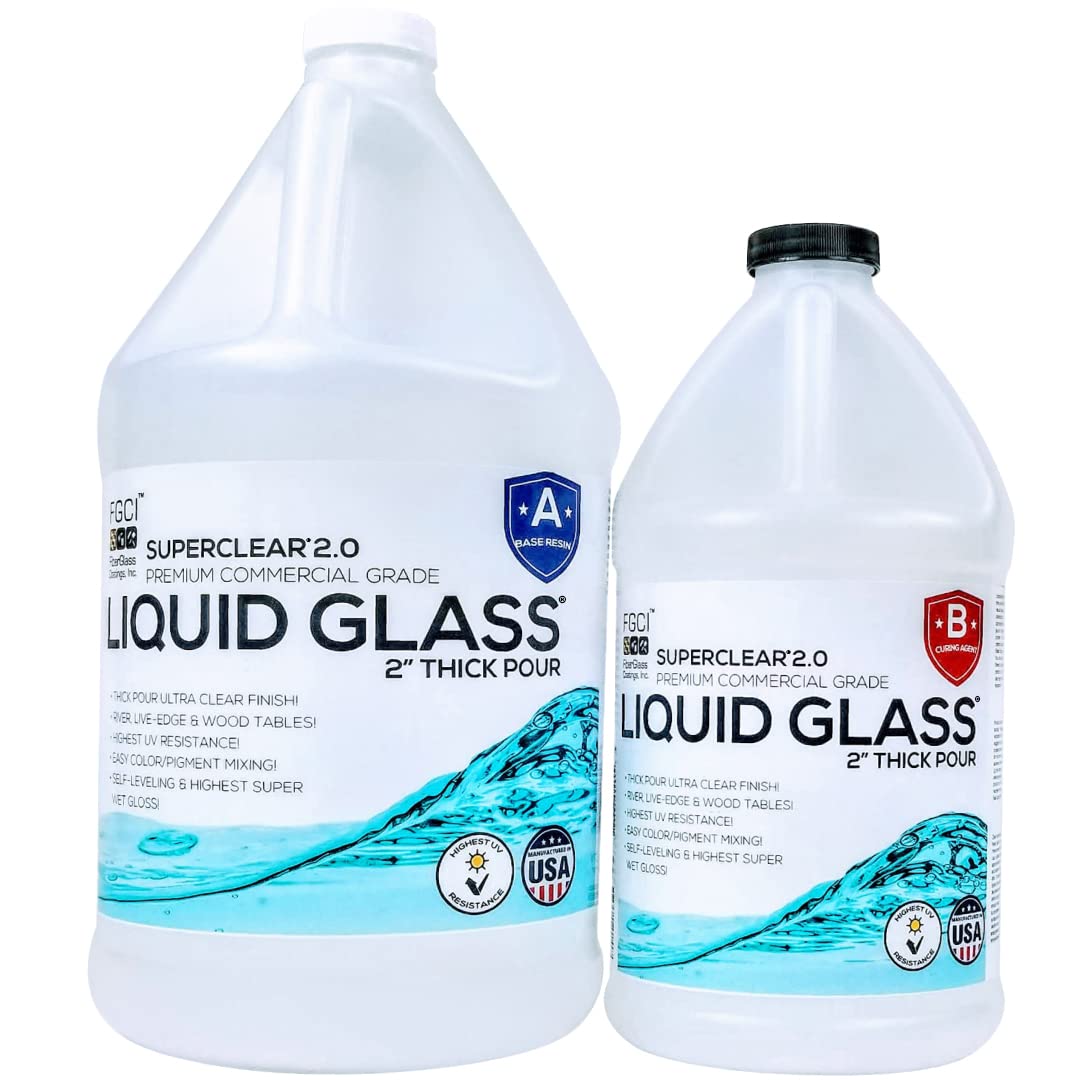 Fgci Deep Pour Epoxy Resin Kit crystal clear Liquid glassA 2-4 inch 15 gL, Food grade Safe Self Levelling Epoxy Kit, clear Epoxy Resi
