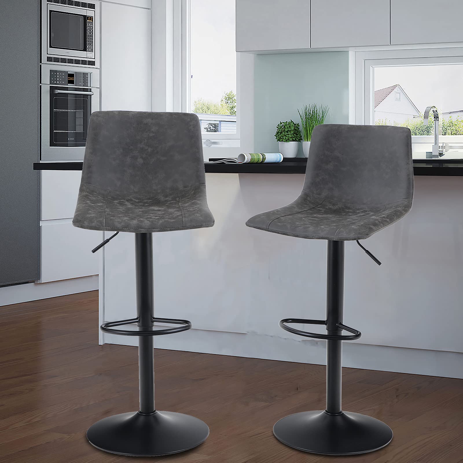 maison maison Maison Swivel Bar Stools Set of 2 for Kitchen counter Adjustable counter Height Bar chairs with Back Tall Barstools Faux Leather
