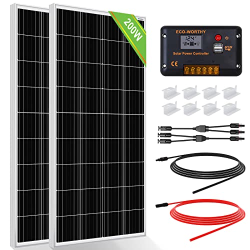 ECO-WORTHY 200 Watts 12 Volt/24 Volt Solar Panel Kit with High Efficiency Monocrystalline Solar Panel and 30A PWM Charge Control